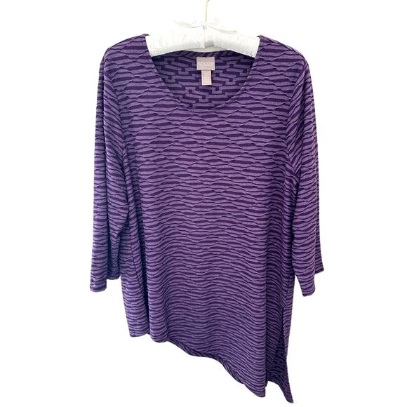 CHICO’S | Purple Textured Knit Asymmetrical Hem Top | Size 2 Large - Picture 1 of 8